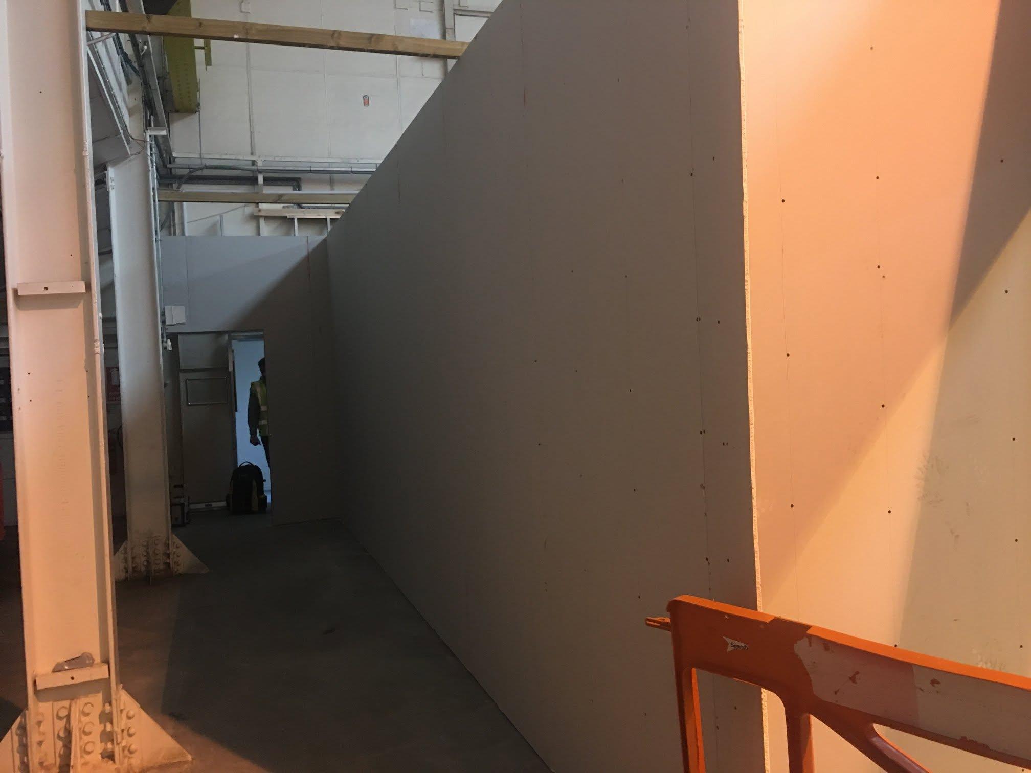 Industrial scale drylining and partition installation